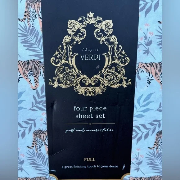 Verdi Tiger Jungle Safari Pattern Palm Trees Polyester FULL Sheet Set 4pc - Picture 4 of 6
